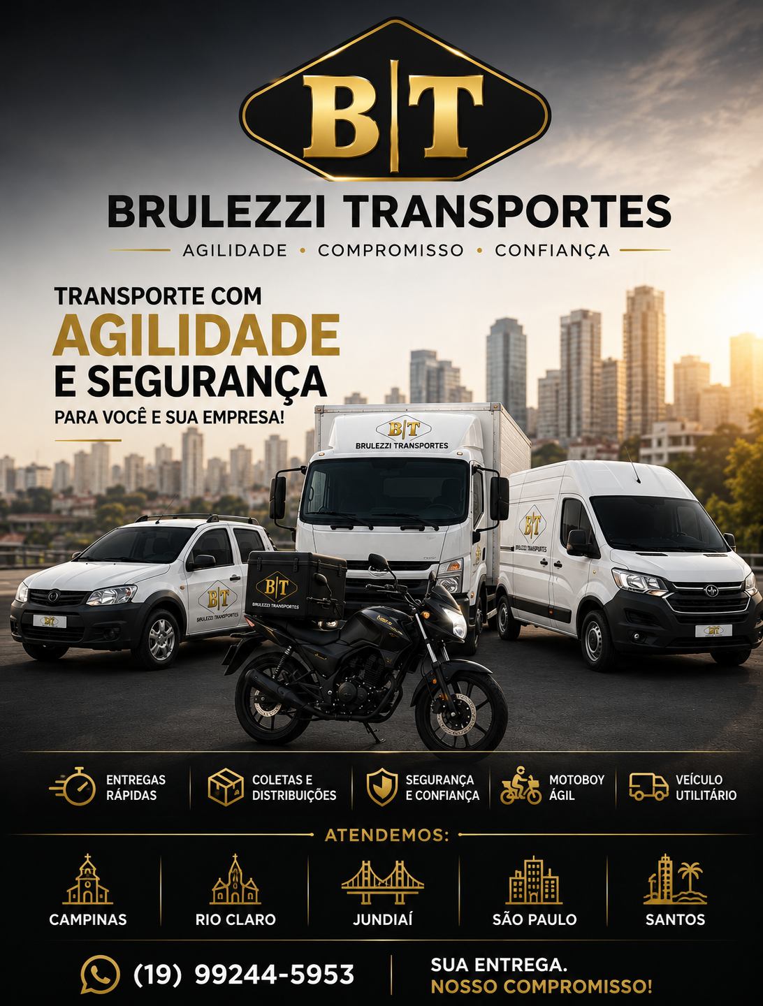 Frota de motos e utilitários da Brulezzi Transportes em Campinas
