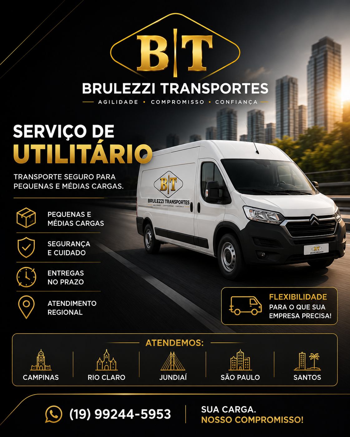 Veículo utilitário da Brulezzi Transportes para entregas de maior volume em Campinas